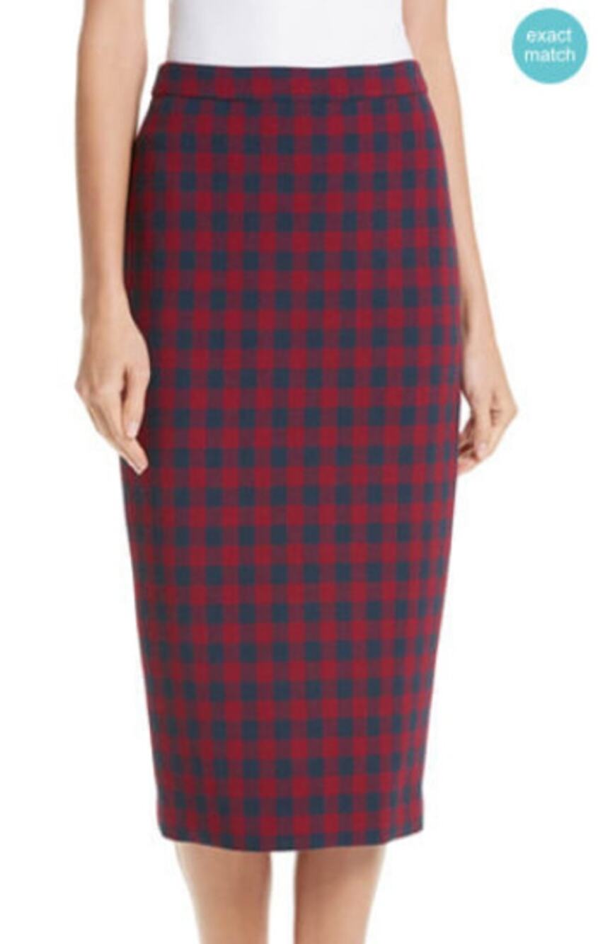 A.L.C Thea Check Cotton Wool High-Waist Red Plaid Pencil Skirt Size 6